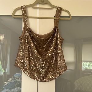 Anthropologie Gold Sequin Camisole Top